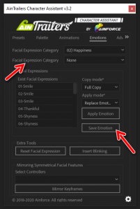 AinTrailers Character Assistant - Emotions Tab