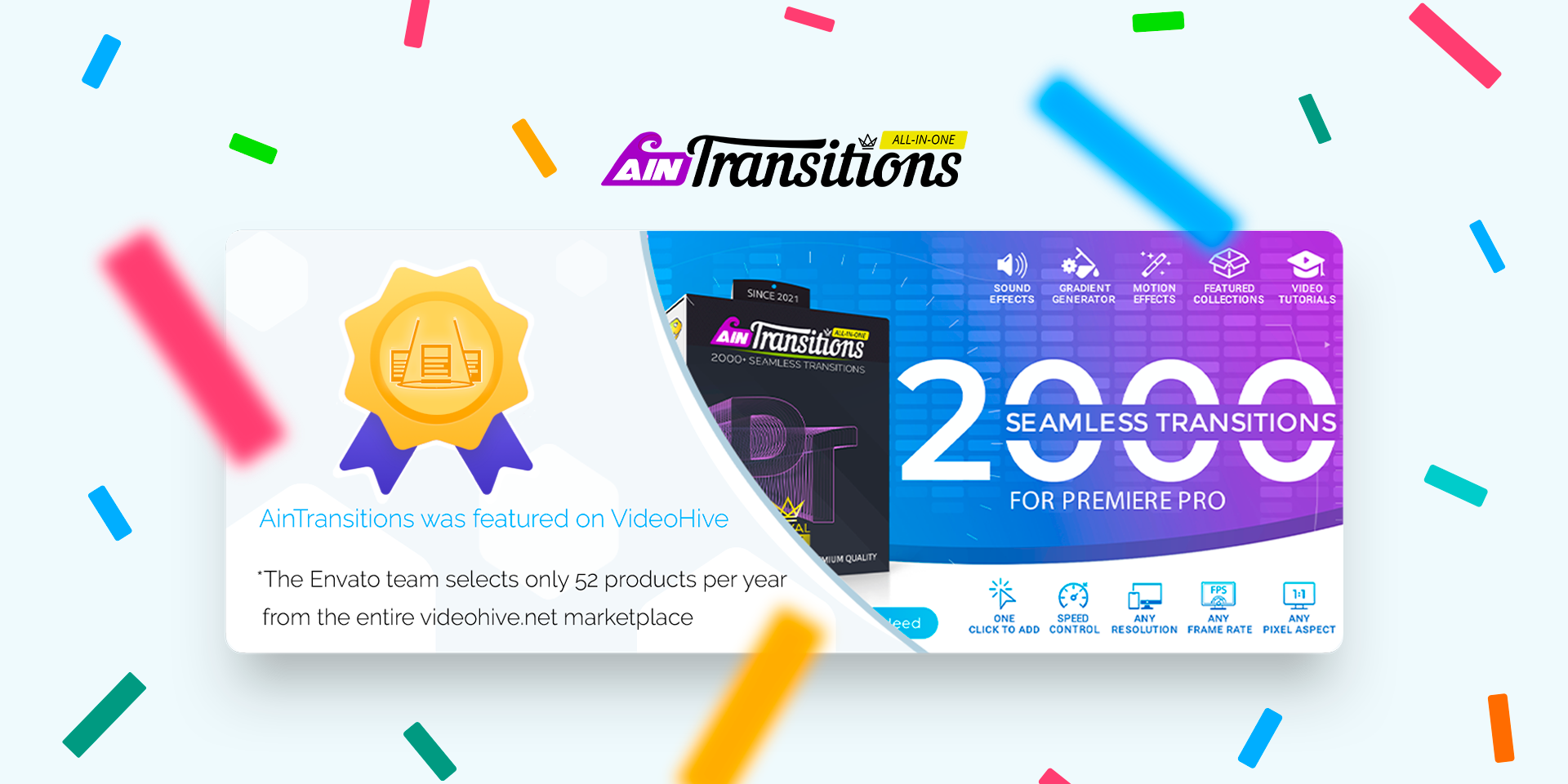 AinTransitions for Premiere Pro was featured on VideoHive